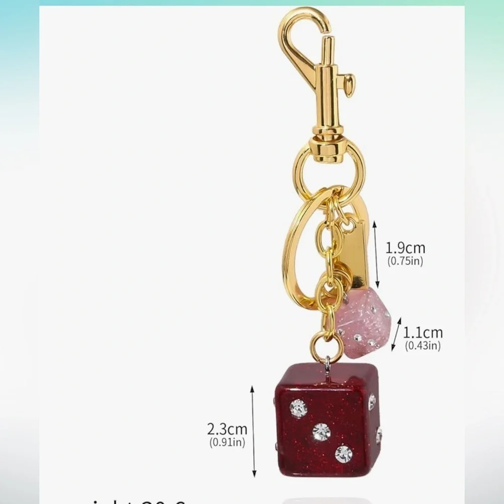 Gold Pink Red Dice Charm with rhinestones purse charm keychain accessory for bag